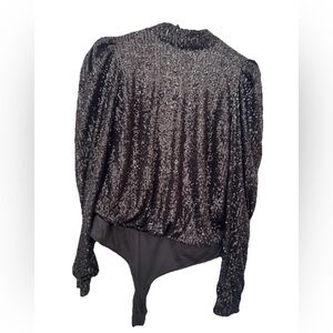 Rachel Zoe Glittering Black Sequin Bodysuit M